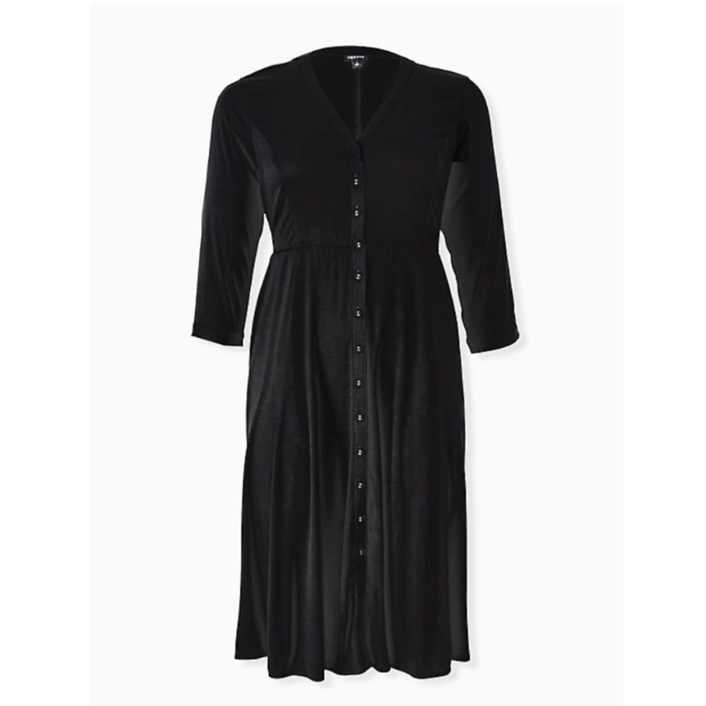 Torrid Black Challis Button Front Midi Shirt Dres… - image 1